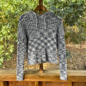 So Women's Blue Grey Spacedye Hooded Cropped Sweater Size M. NEW